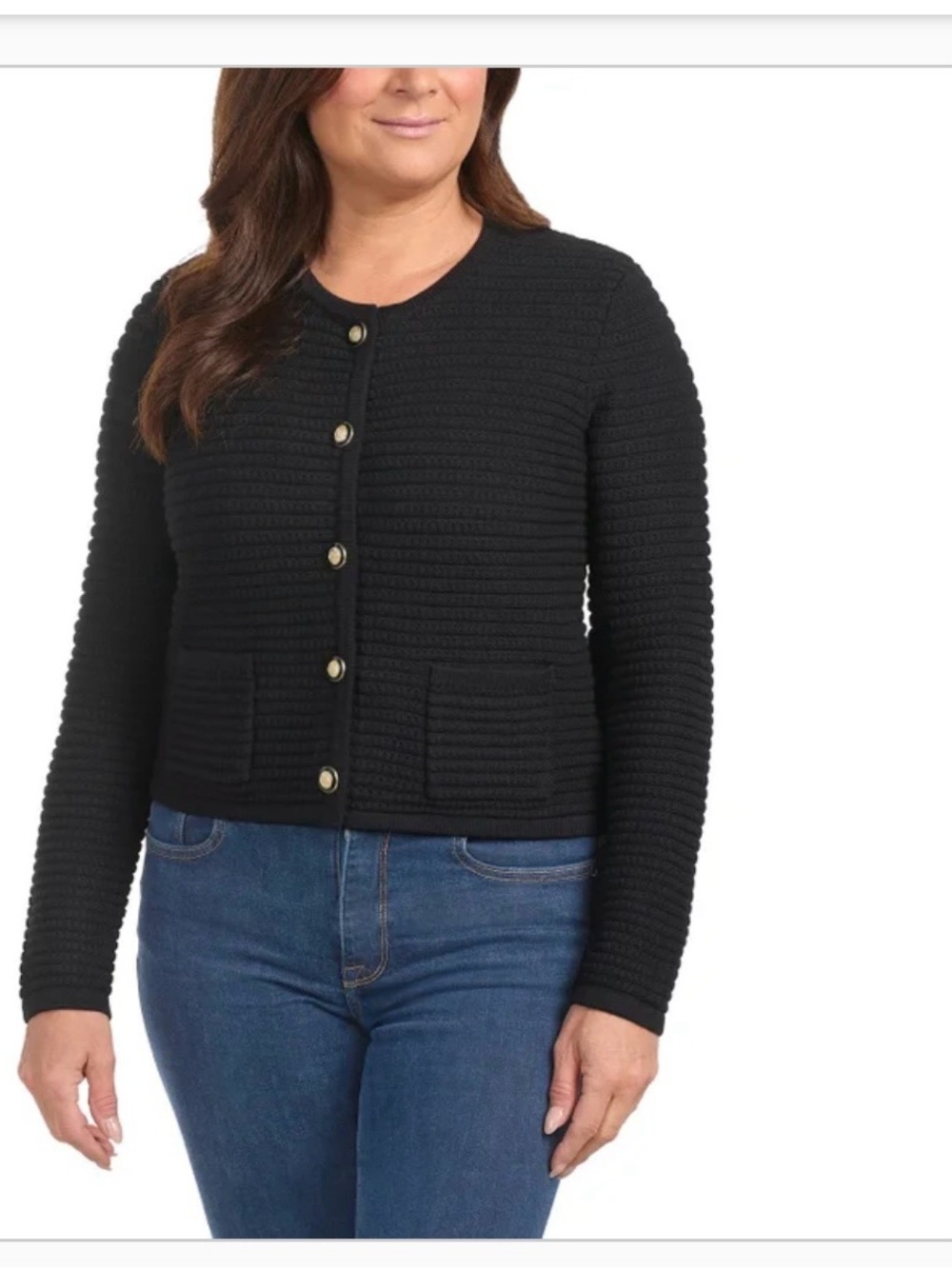 Classic Black Textured Button-Front Women's Sweater